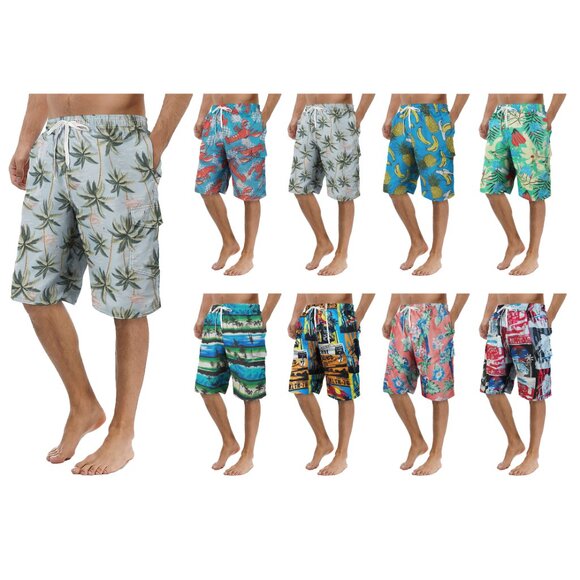 Men's Printed Cargo Swim Shorts With Pockets Regular Flex Bathing Board Trunks - Picture 8 of 16